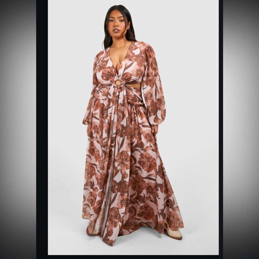 Floral chiffon cutout maxi dress